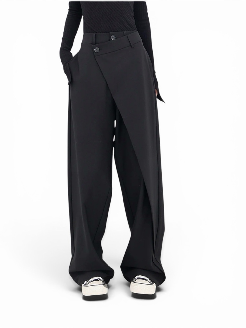 Commense Black Wide-Leg Wrap Pants